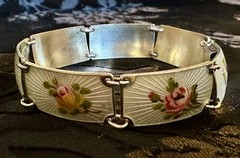 Vintage Finn Jensen Norway Gold Washed Sterling Silver Guilloche Enamel Bracelet