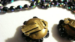 Vtg 6-strands Iridescent Blue Peacock Beaded Glass Necklace Earrings W Germany