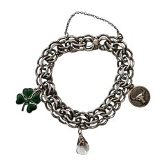 1950’s JMS Sterling Silver Multi Curb Link Charm Bracelet Heavy 44.9g Vintage