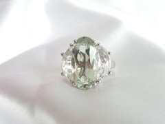 Vintage Sterling Silver 925 Natural Heated Green Amethyst Statement Ring Size 9