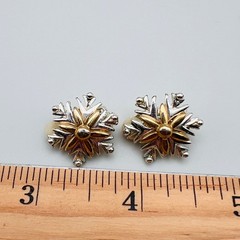 Vintage Snowflake Clip On Earrings Silver Gold Tone Two Tone Winter Holiday