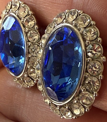 Yves Saint Laurent YSL Blue Faux Sapphire Faceted Cabochon Rhinestone Earrings
