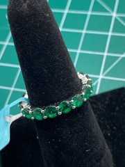Sterling Silver Eternity Band Ring with Nano Emeralds, Size 8