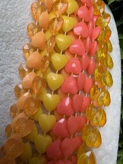 Vintage 1970s Multi-Strand Heart Bead Necklace + Clip-On Earrings Set Orange