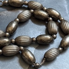 Vintage GI Italy Sterling Silver Corrugated Bead Necklace 16.5 Inches 24.4 Grams