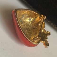 Vintage Red Enamel Puffy Heart with Rhinestone Gold tone Bow Pin Brooch