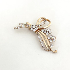 Ladies Clear Rhinestone AB Flower Plant Gold Tone Sparkly Brooch Pin