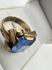 Antique Old VTG 10k Gold Filled Signed Ring SZ11 Blue Glass Damage 9.3gram READ