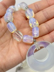 Opalescent Opalite Glass Bead Necklace Large Circle Pendant
