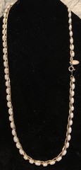 Vintage Medici Classy Silver/Gold Tone Chain Link Rice Pearl Necklace