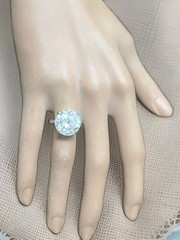14k White Gold Vintage Filigree Engagement Ring 9.75CT.Natural Round Diamond Cut