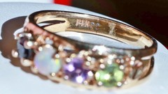 14k y/gold ring 0.80c treated multi gemstone mother’s sz 8.5 heart 4.30g N3009