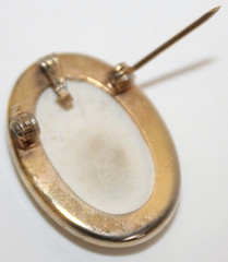 Vintage Dainty Porcelain Hand Painted Pin Oval Brooch / Pendant Flowers 1 in