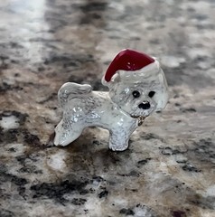 Vintage Signed Erwin Pearl Bichon White Santa Hat Dog Enamel 1.25” Brooch Pin