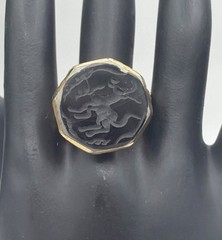 Antique Style Intaglio Ring – Gold Tone Band with Carved Black Stone