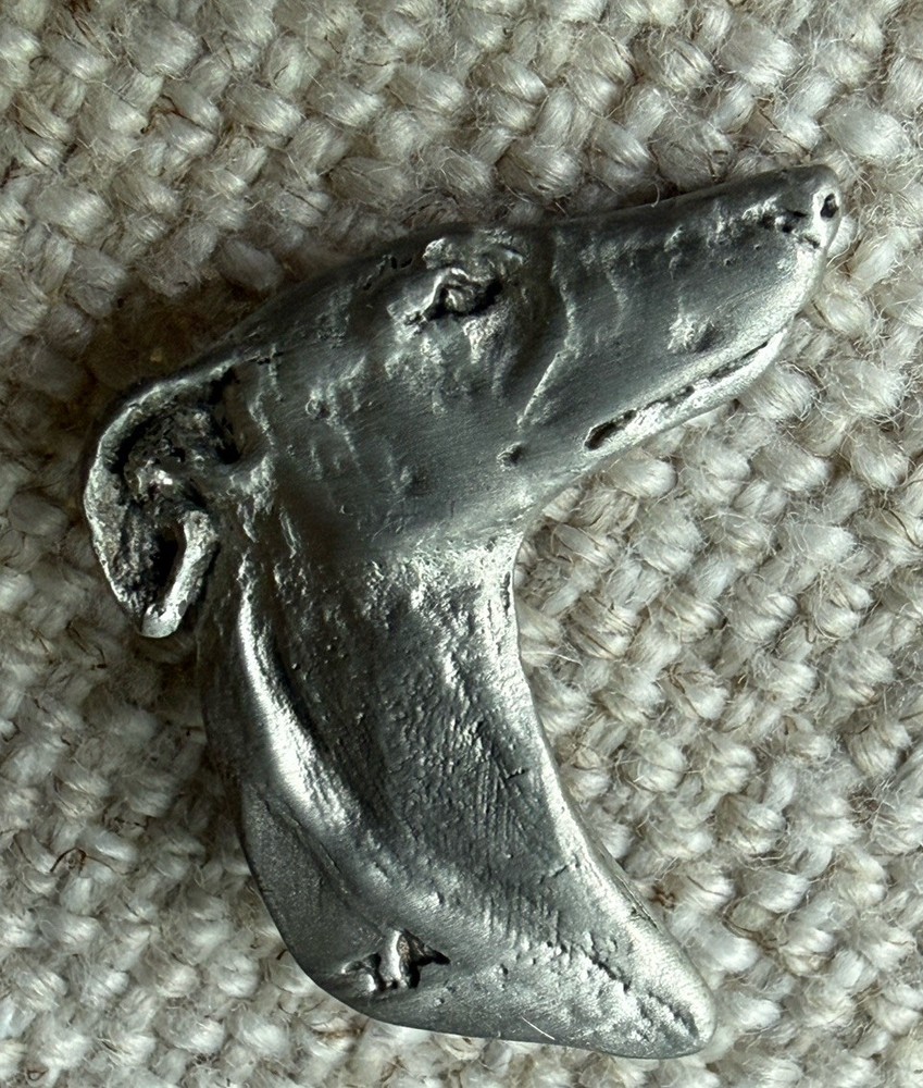 VTG Pewter Greyhound Whippet Dog Head Brooch Signed Sighthound Pin