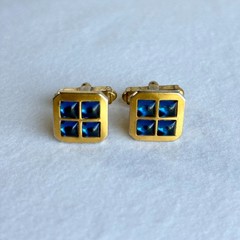 5 Pair SWANK Mid-century Vintage 1950s Cufflinks, Leather, Blue Glass, Love Knot