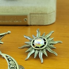 Vintage JJ Pewter Sun Moon Star Brooch Pin Lot 3pc Celestial Whimsigoth