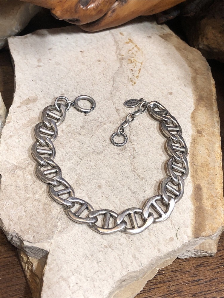 37. CATHERINE POPESCO Silver tone Anchor Mariner Chain Link Bracelet 30g, 8″+1″