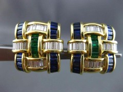 ESTATE 5.30CT DIAMOND AAA MULTI GEM 14KT YELLOW GOLD SQUARE INTERTWINED EARRINGS
