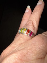 Vtg Sterling Silver 925 ND Multicolor Gemstone Eternity Band Ring About Sz 6.5