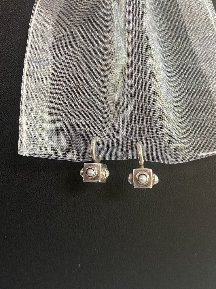 Silver Boho Drop Dangle Pearl Earrings small