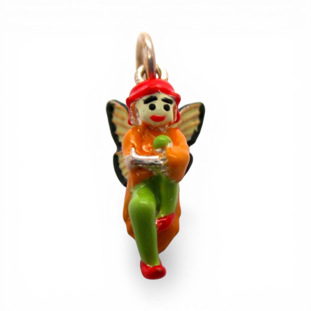 Sterling Silver Enamel Red Hair Fairy Charm for Bracelet Garden Gift Pixie Wings