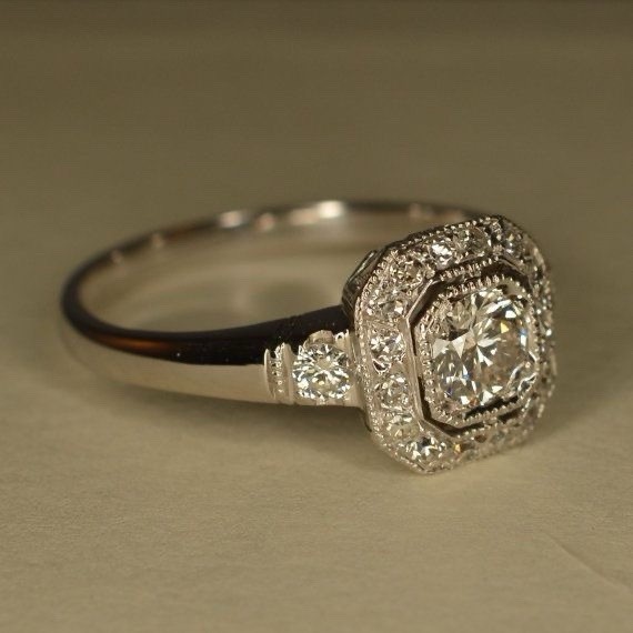 Vintage Target Halo 0.80 Ct Old European Cut Moissanite Engagement Wedding Ring