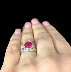 1920s Art Deco Era Lab Created Ruby White Gold Filigree Ring Vintage Antique
