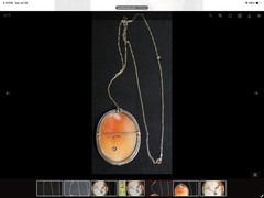 Oval Cameo Pendant Necklace on Chain, Silver Tone Frame, Brown White