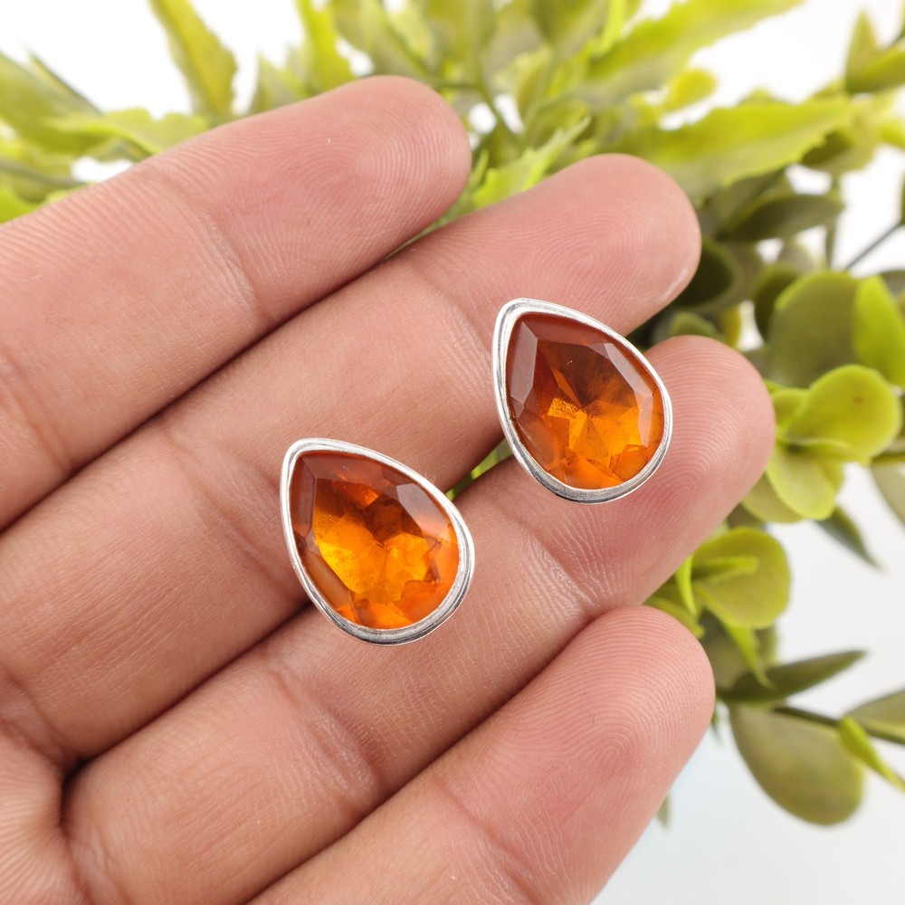 November Citrine Gemstone Yellow Statement Groom Cufflinks Sterling Silver