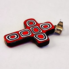 VTG MILLIFIORI Glass Cross Pendant. 24mm T Sterling Bail Signed Italy Murano?