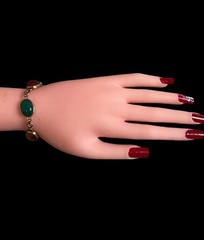 VTG Symmetalic Sterling 1/20th 14K Gold Scarab Gemstone Bracelet 6.75in