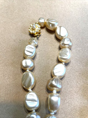 Vintage Glass Pearl Necklace Rhinestone Clasp 32” Estate Knotted
