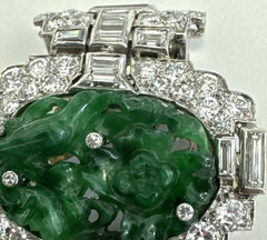 Vintage Platinum Gold Diamond Jade Brooch