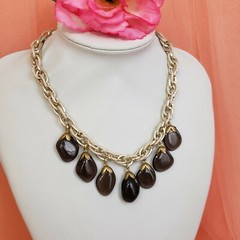 Vintage Silver Tone Smoky Quartz Charm Statement Choker Necklace Chic Collar