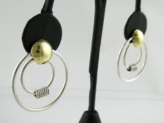 Sterling Silver and Brass Dual Circle Modernist Stud Earrings 12g 1.5 Inches