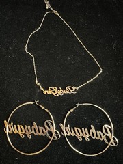 Vintage Baby Girl 17” Necklace and 2.5” Earrings Gold Tone 2 Pieces Set