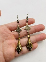 Vintage Style Art Nouveau Gold Tone Long Elegant Teardrop Dangle Hook Earrings