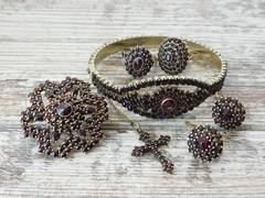 Vtg Antique 900 Silver Bohemian Garnet Bracelet Ring Necklace Pin Pendant Lot