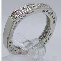 Vintage NOS Square CZ Simulated Diamond Eternity Band Ring Silver Tone Size 7