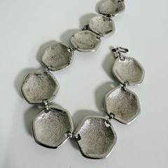 Judy Lee collar necklace vintage silver tone necklace wide panels fish design