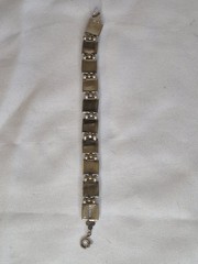 Blue Opaline Star Czech Glass Bracelet Square Silvertone Link 7 Inches Vintage
