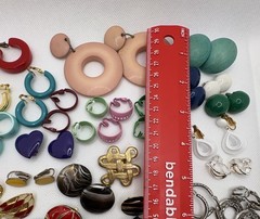 Vintage Lot Of 33 Colorful Clip Earrings Various Sizes Colors Fun Set Everyday