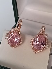 Vintage 1990-s 14 Ct Rolled Gold Pink Topaz Zircons Earrings-Hallmarked 585 RG