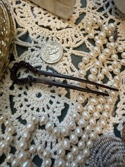 Victorian Hair Ornament Comb Red Garnet Tortoise Shell Pick. Estate Jewelry. Vtg