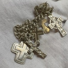 Vintage Sterling Silver Charm Bracelet with (5) Crosses 7” Long Look