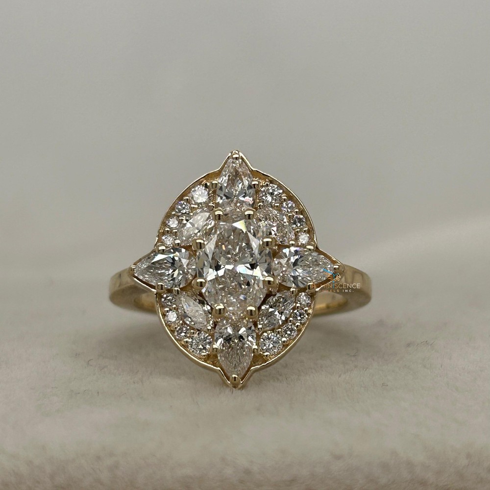 IGI Certified Oval Cut Lab Grown Diamond 14K Gold Art Deco Vintage Inspire Ring