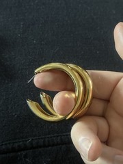 Gold toned Thick Hoop Earrings W/ Standard Post Back Closure For Pierced Ears