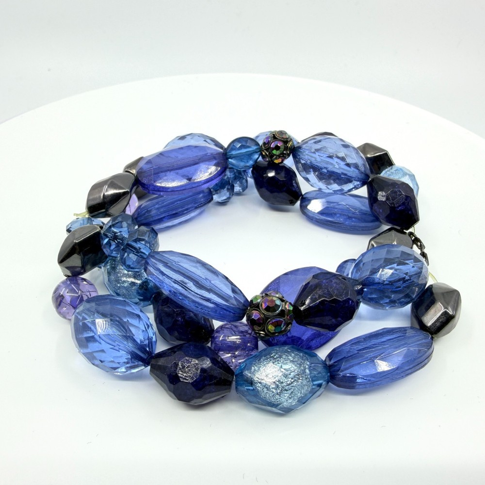 Vintage Blue Beaded Bracelet Chunky Multi Strand Layered Statement Bold Y2K Boho